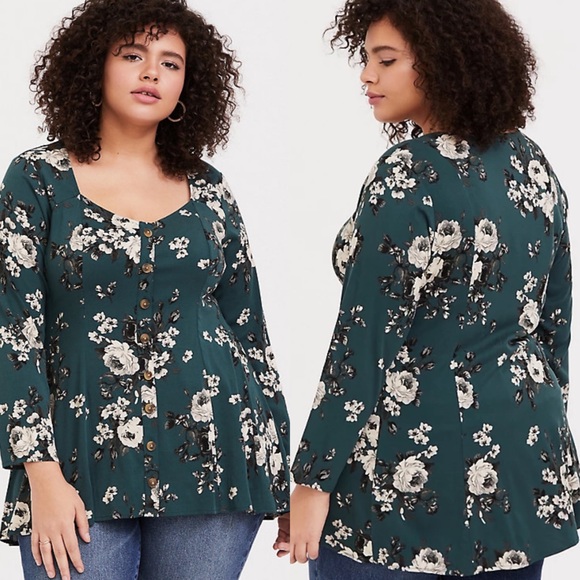torrid Tops - Torrid | Challis Floral Button Fit & Flare Top